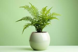 A serene indoor fern plant in minimalistic pot isolated on a green gradient background photo