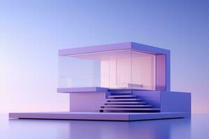 An abstract minimalist architectural model isolated on a purple gradient background photo