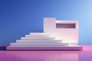 An abstract minimalist architectural model isolated on a purple gradient background photo