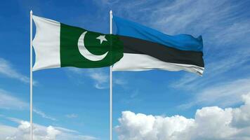 Pakistan and Estonia Flags Waving Together in the Sky, Seamless Loop in Wind, 3D Rendering video