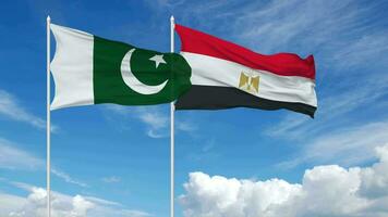 Pakistan and Egypt Flags Waving Together in the Sky, Seamless Loop in Wind, 3D Rendering video