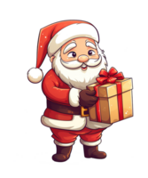 santa claus holding christmas gift box ai generative png