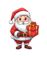 santa claus holding christmas gift box ai generative png