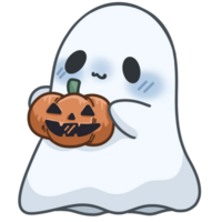 cute halloween ghost holding pumpkin png