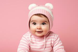 Ai generated studio portrait of cute little baby kid of different nationalities on different colors background photo