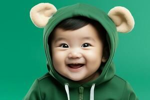 Ai generated studio portrait of cute little baby kid of different nationalities on different colors background photo