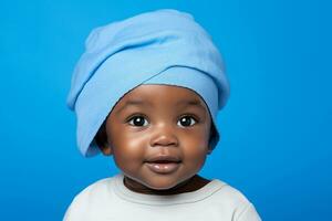 Ai generated studio portrait of cute little baby kid of different nationalities on different colors background photo