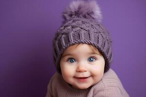 Ai generated studio portrait of cute little baby kid of different nationalities on different colors background photo