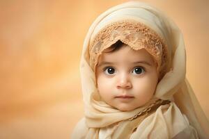 Ai generated studio portrait of cute little baby kid of different nationalities on different colors background photo