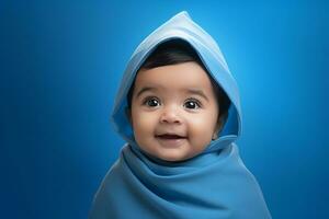 ai generado estudio retrato de linda pequeño bebé niño de diferente nacionalidades en diferente colores antecedentes foto