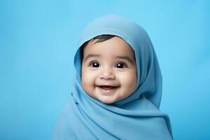 Ai generated studio portrait of cute little baby kid of different nationalities on different colors background photo