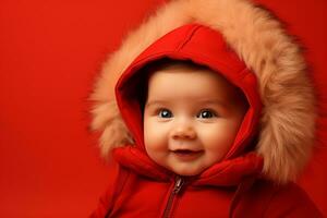 Ai generated studio portrait of cute little baby kid of different nationalities on different colors background photo