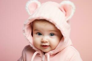 Ai generated studio portrait of cute little baby kid of different nationalities on different colors background photo