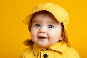 Ai generated studio portrait of cute little baby kid of different nationalities on different colors background photo