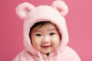 Ai generated studio portrait of cute little baby kid of different nationalities on different colors background photo