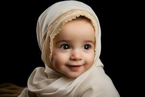 Ai generated studio portrait of cute little baby kid of different nationalities on different colors background photo