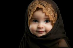 Ai generated studio portrait of cute little baby kid of different nationalities on different colors background photo