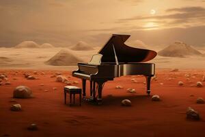 Ai generated grand piano standing at nature and in interior photo