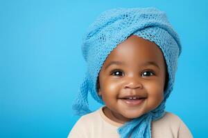 Ai generated studio portrait of cute little baby kid of different nationalities on different colors background photo