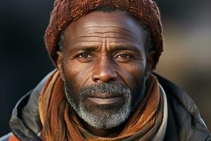Ai generated studio portrait of handsome elderly old african man on different colours background photo