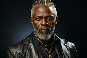 Ai generated studio portrait of handsome elderly old african man on different colours background photo
