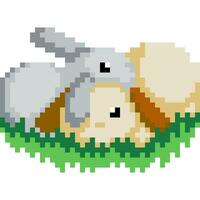 Rabbit cartoon icon in pixel style vector