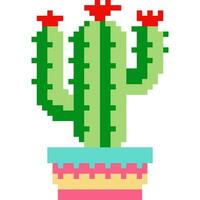 Cactus cartoon icon in pixel style vector