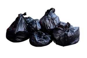 Group of black plastic garbage bag isolated on transparent background, Sanitary waste disposal is a way to prevent germs and spread,PNG File png