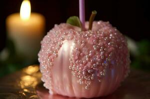 Pink apple dessert color raw. Generate Ai photo