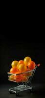 Supermarket cart yellow orange balloons banner. Generate Ai photo