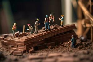 miniatura constructores en chocolate bar. generar ai foto