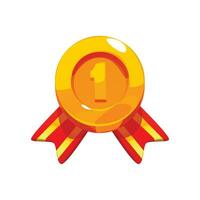 Vector golden number one award medals with red ribbons badge