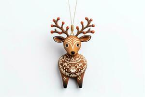 A handmade festive reindeer ornament isolated on a white background photo