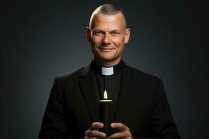 Priest holding Midnight Mass on Christmas Eve isolated on a gradient background photo