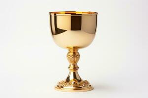 Golden chalice symbolizing the spirit of Midnight Mass isolated on a white background photo