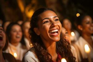 Joyful choir delivering heartfelt carols capturing the essence of Christmas spirit photo