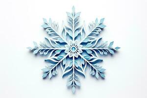 Delicate DIY paper snowflake symbolizing winter creativity isolated on a white background photo