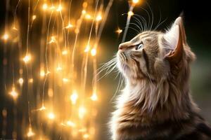 Close-up of cute cat gazing at something with beautiful bokeh background, Generative AI photo