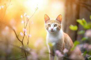 Close-up of cute cat gazing at something with beautiful bokeh background, Generative AI photo