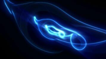 Abstract waves of blue energy magic smoke and glowing lines on a black background video