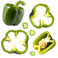 Set fresh green pepper sliced png on isolated transparent background