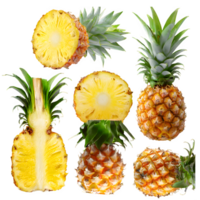 Set fresh pineapple and sliced png on isolated transparent background