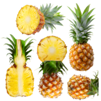 uppsättning färsk ananas och skivad png på isolerat transparent bakgrund