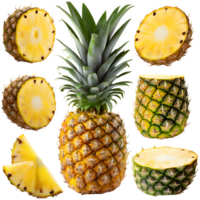 impostato fresco ananas e affettato png su isolato trasparente sfondo