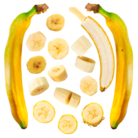 Set fresh banana and sliced png on isolated transparent background