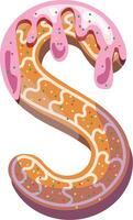 Alphabetical material in the form of gingerbread with icing with a fun atmosphere. Cheerful, multi-colored, glossy, children's alphabet. Colored letters. Vector illustration. Letter S