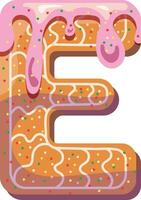 Alphabetical material in the form of gingerbread with icing with a fun atmosphere. Cheerful, multi-colored, glossy, children's alphabet. Colored letters. Vector illustration. Letter E