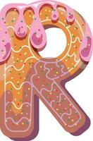 Alphabetical material in the form of gingerbread with icing with a fun atmosphere. Cheerful, multi-colored, glossy, children's alphabet. Colored letters. Vector illustration. Letter R