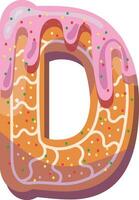 Alphabetical material in the form of gingerbread with icing with a fun atmosphere. Cheerful, multi-colored, glossy, children's alphabet. Colored letters. Vector illustration. Letter D