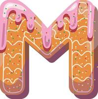 Alphabetical material in the form of gingerbread with icing with a fun atmosphere. Cheerful, multi-colored, glossy, children's alphabet. Colored letters. Vector illustration. Letter M